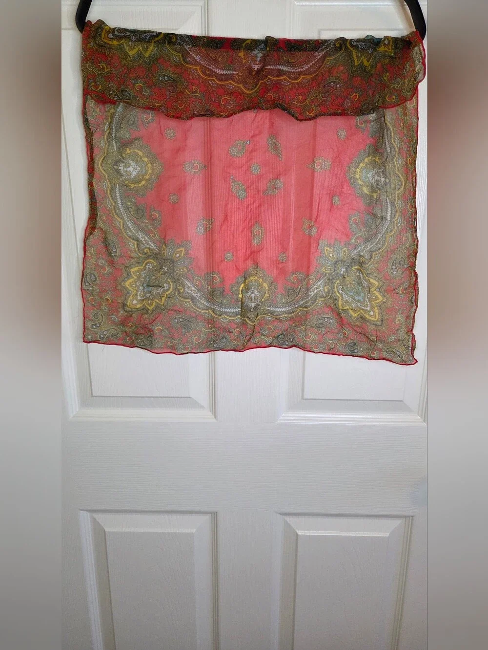 VTG Silk Scarf Lot Set of2 | Paisley Red & Striped Lace Charcoal 21